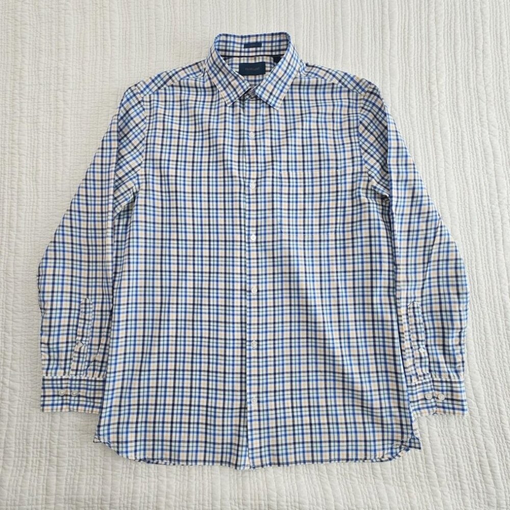 Fairlane Shirt Men's‎ XL Blue Green Plaid Slim Fit Non-Iron 100% Cotton Classic
